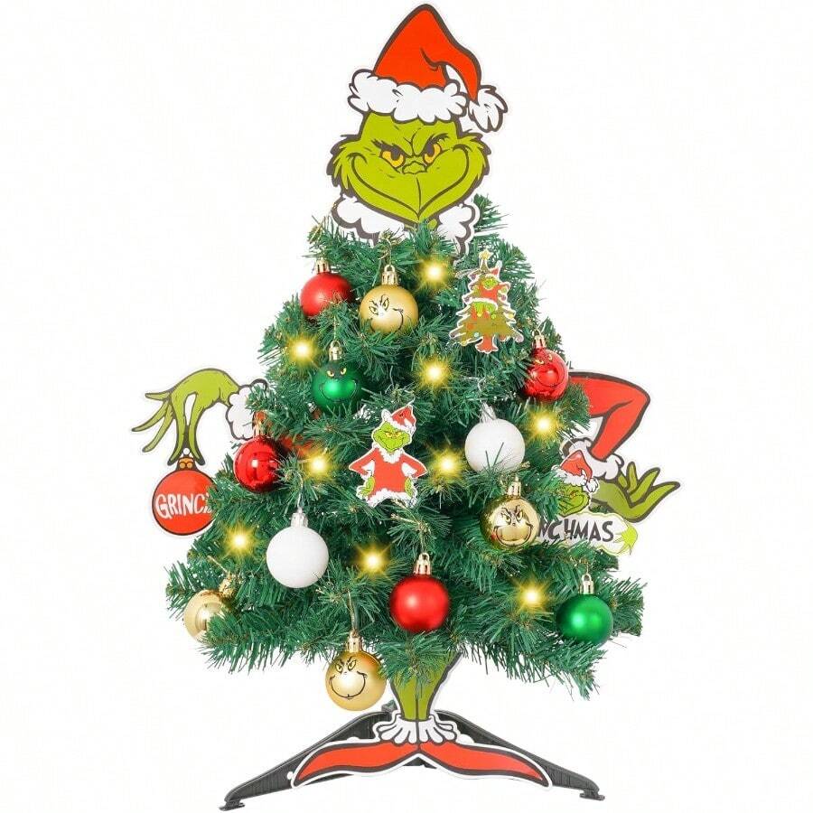 Mini Cristmas Tree Wit Ead Arms Legs Tabletop Small Cristmas Tree Wit Ligs Tief Body Rative Ornamen Ome Party R - 綠色 - 查看 1