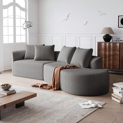 Chenille Sofa: Modern, Upholstered, Oversized Corner Sofa, 4-Seater, Extra Deep And Wide Seat, Curved Cloud-Like Sofa With 4 Decorative Cushions, Freely Combinable Sofa For Living Room And Bedroom