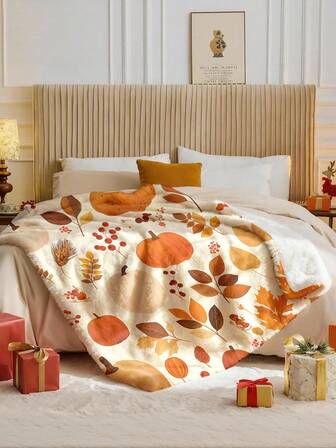 1 st 4-säsongers flanellfilt, sängkläder, pumpamönster tjock mjuk mysig pläd för soffa, kontorslur, rumsinredning, resor camping, lämplig för vardagsrum, sovrum, tillbaka till skolan, semesterpresent, halloweendekor, höstdekor, höstdekor, rumsinredning