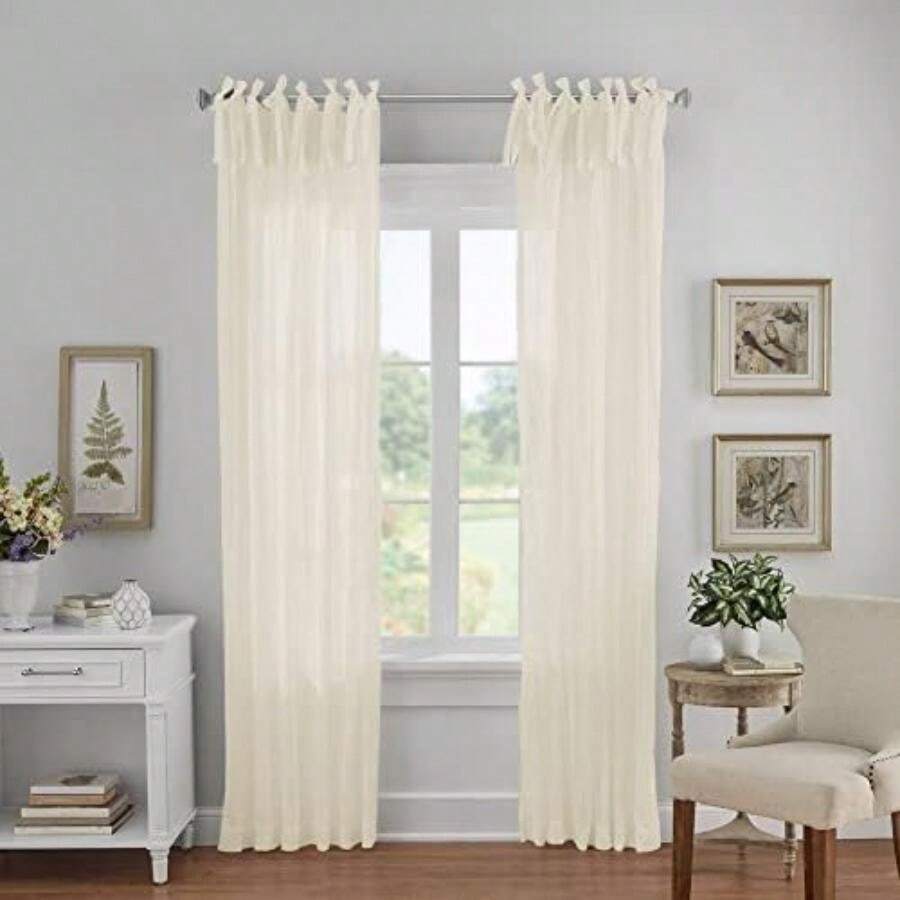Home Fashions Cortina Ajustable Semi-Transparente, Panel Singular, Cortina paño de Ventana, Cottage, Azul Suave, 52" x 95" (1 Panel), 1, 1(132.1An x 274.3Al cm (1 Paneles) Marfil) - Multicolor - Ver 1