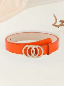 1 件女士金色水钻装饰三环扣腰带，百搭连衣裙和牛仔裤，时尚纯色腰带，适合日常使用夏季、秋季、秋季、万圣节 - 橘色 - 查看 10