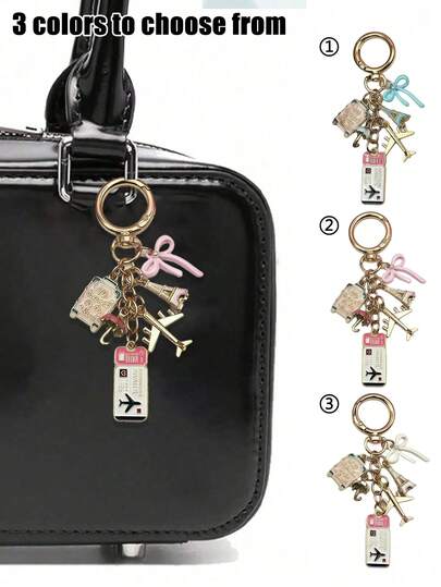 Travel-Themed Keychain With 3 Color Options - Cute Bag Charm, Fashionable Key Ring Accessory Featuring Airplane, Luggage & Ticket Charms, Durable Enamel Key Chain For Decorating Purses, Backpacks, Keys & Luggage Tags, Ideal For Travel Enthusiasts, Women, Perfect For Daily Use, Travel Adventures, Road Trips & International Journeys, Christmas, Birthday Gifts