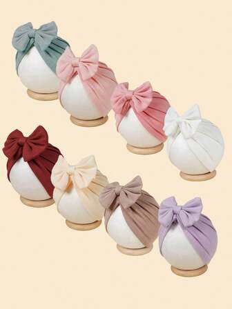 8 Colors Spring & Autumn Style Embroidered Headband With Bow Decor, Suitable For 1-12 Months Babies, Newborn Girls And Boys Knitted Handmade Elastic Fabric, Girls Bow Hair Accessories, Kids Hair Accessories, Cute Baby Supplies, Children Hair Accessories, Headbands, Girls Hair Accessories, Girls Clothing