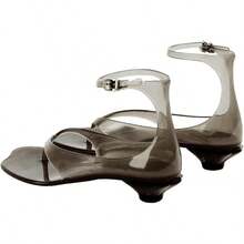 Agodor Jelly Thong Heeled Sandals For Women,Clear Flip Flop Low Kitten Heels For Women Square Open Toe Strappy Summer Casual Beach Adjustable Buckle Dress SandalsChristmas - 黑色 - 查看 9
