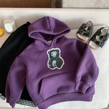 2-5Y Young Boy Hooded Sweatshirt, New Winter 2025 Collection, Young Boy Thick Thermal Lining, Cute Monkey & Alpaca Print, Warm