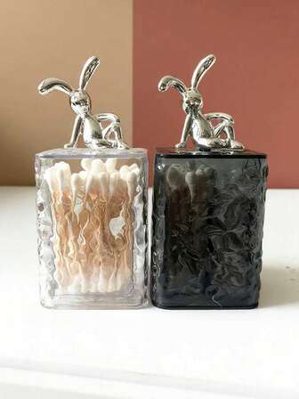 1pc Desktop Storage Box, Toothpick & Floss Holder, Small Items Organizer Box With Lid, Divided Compartments, Suitable For Storing Toothpicks, Dental Floss, Small Makeup Brushes, Applicable For Home, Hotel, Office, Fashionable Minimalist Glacier Pattern Rabbit Decor, Christmas Gift