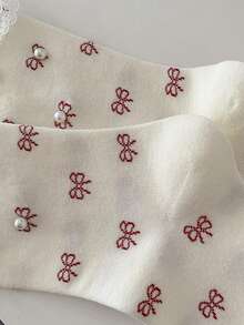 1双洛丽塔风格女士蕾丝边中筒袜，百搭公主/少女串珠荷叶边袜 - 彩色 - 查看 7