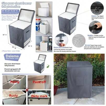 - Cubierta para congelador profundo para exteriores, resistente 600D, impermeable, cubierta para congelador de pecho exterior 5.0, la parte superior se puede abrir con cierre 28 pulgadas