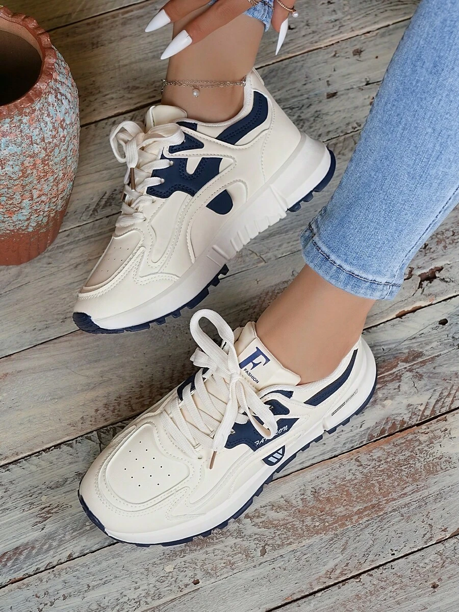 1双运动型厚底气垫系带高帮透气跑步鞋/休闲运动鞋 - 藍色 - 查看 1