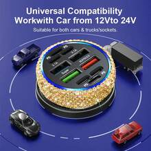 1pc Bling Bling Rhinestone Studded Car Charger, Fast Charging, USB A/C Car Phone Charger, Heart-Shaped LED Display Rhinestone Car Charger Adapter, Fast Charging, Supports Phones, Dashcams, GPS Etc., Handmade, Ideal Gift For Men And Women On Holidays/Birthdays - Multicolor - View 6