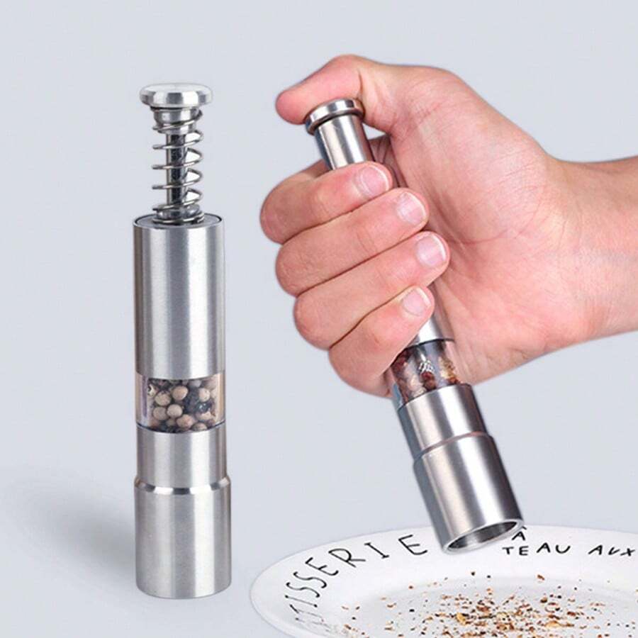 1pc Stainless Steel Manual Pepper Grinder, Creative Design Pepper Mill, Kitchen Tool - Multicolor - View 1