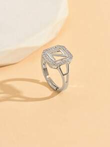 1. 时尚精致的26字母锆石戒指，夏季新款女士首字母开口戒指 - 白色 - 查看 27