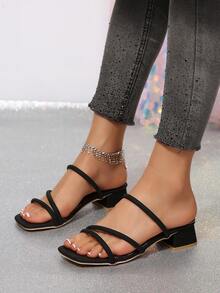 Women Slip-On Sandals For Summer, Fashion Versatile Delicate High Heels Retro Mules,Chunky Heels - Black - View 4