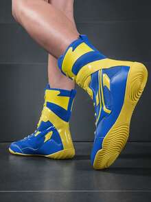 TACHUAN Professional Wrestling Shoes, Men's High-Top Combat Boxing Shoes, Training Shoes, Kickboxing Boots, Fitness Martial Arts Shoes - Blue - View 6