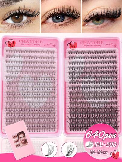 640/608/544 piezas Extensiones de pestañas falsas en racimos e individuales, D-Curl de 10-16mm con mezcla de pestañas, set de racimos de pestañas de gran volumen con 10D+20D+30D+40D+50D+60D+80D+100D+120D+150D de estilos mixtos en un libro seccional, extensiones de pestañas D-Curl, pestañas postizas 3D impermeables para realzar tus ojos y crear fácilmente un maquillaje de ojos natural, reutilizables, adecuadas para uso diario en casa, racimos de pestañas fáciles de aplicar, pestañas individuales y pestañas postizas