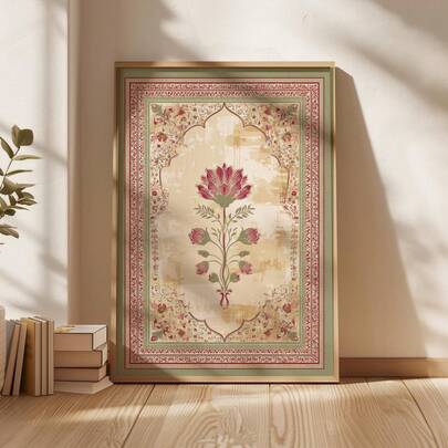1pc Frameless Mughal Floral Arch Pattern Wall Art Oriental Botanical Poster Palace Mural Design Traditional Home Decor Canvas Painting For Living Room Bedroom Dorm Room Decor Poster Funky Posters Room Decor Bedroom Prints For Wall Mughal Floral Art Traditional Design Oriental Botanical Decor