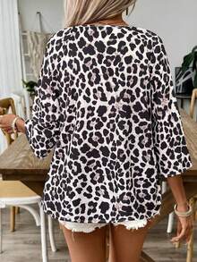 KeKe Bloomly Women's Fashion Loose Fit Leopard Print Belted Cardigan, Versatile For Commute, Date, Party, Beach, Vacation, Grey - Multicolor - View 2