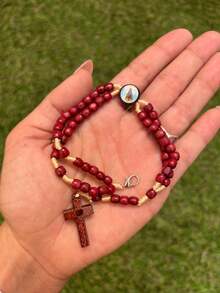Wooden Wrist Rosary Of Our Lady Of Aparecida – 19cm With Cross And Metal Clasp - Brown - View 2