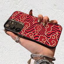 Funda de teléfono nubes rojas doradas Impresión UV para iPhone 11/12/13/14/15/16 Plus/17 Pro Max (Regalos de Navidad seleccionados, regalos por el Día Nacional, regalos por el Día de la Independencia, regalos de San Valentín, regalos de cumpleaños - Negro transparente - Ver 3