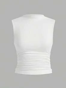 Women's Sleeveless Pleated Tank Top Set - 白色 - 查看 1