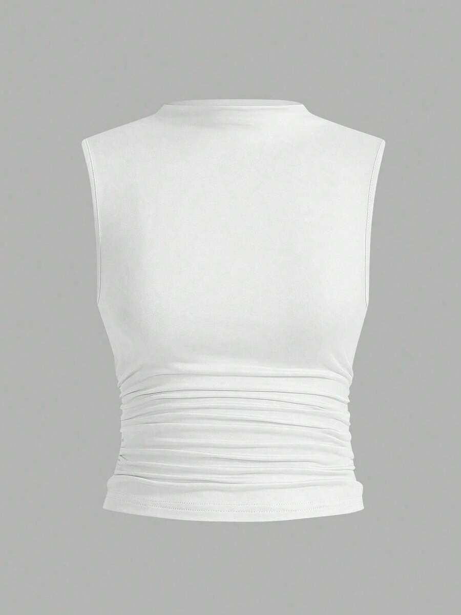 Women's Sleeveless Pleated Tank Top Set - 白色 - 查看 1