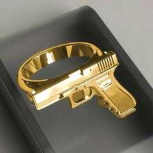 1pc Fashionable Men's Retro Personality Punk Gun Ring - 金色 - 查看 9