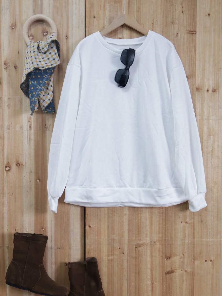 秋冬大码纯色休闲圆领长袖运动衫