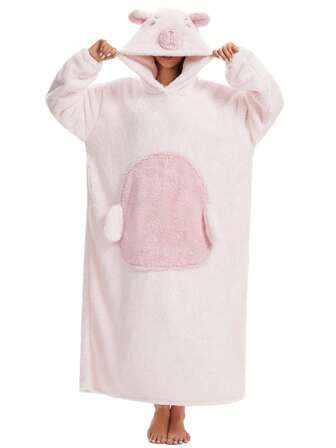 Manta con capucha de peluche de capibara rosa lindo, bata de estar por casa con capucha de invierno para mujer, bata de disfraz gruesa adecuada para fiestas temáticas de animales en vacaciones