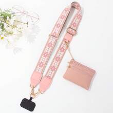 Crossbody Phone Strap With Zippered Pouch,Clip And Go Phone Charm With Wallet, Adjustable Smartphone Lanyard Wrist Strap - 肩帶-04款-02粉色 - 查看 3