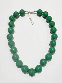 1pc Bohemian Style Round Geometric Plastic Acrylic Beaded Rope Knotted Necklace, Handmade Jewelry Gift For Women, Everyday Wear - Multicolor - View 6