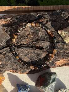 YAUKIA 6mm Brown Striped Agate & Smoky Quartz Bracelets, Brown Crystal Energy Healing Protection Bracelet, Stress Relief Jewelry Gift - Multicolor - View 3