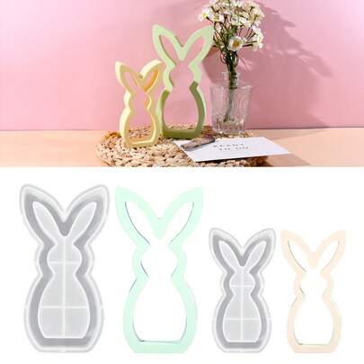 1pc Hollow Rabbit Plaster Candle Mold DIY Resin Mold Figurine Easter 3D Decor Silicone Mold