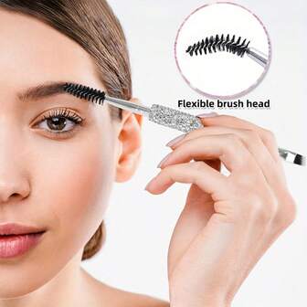 闪亮双头眉眼线刷 - 便携式无香化妆工具，适合所有肤质