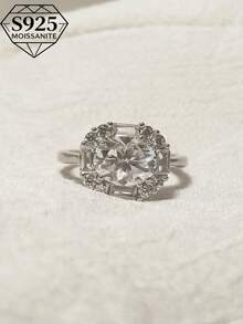 1枚椭圆形2克拉莫桑石戒指，低过敏性S925银，生日礼物，丈夫承诺戒指，订婚戒指，优雅密镶戒指，周年纪念惊喜礼物，感恩节礼物，附赠礼盒 - 銀色 - 查看 8