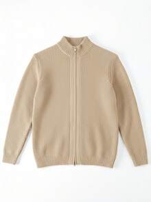 GRDR Men's Crew Neck Long Sleeve Stand Collar Double-Breasted Cardigan Sweater, Versatile For Daily Wear - Camel - View 3