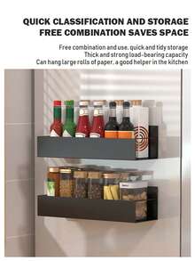1/2pcs Black Metal Magnetic Storage Rack, Floating Magnetic Hanging Shelf, Organizer Rack, Suitable For Kitchen, Bathroom, Refrigerator, Microwave, Washing Machine Side, No Drilling Multi-Purpose Shelf, Practical Rack - Multicolor - View 9