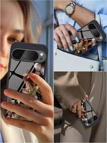 Floral High Definition Glass Phone Case, Suitable For Google 10/9/8/7 Devices, Protective Cover, Floral Design, Durable, Vintage Lovers, Daily Use,International Version, Not The Domestic Version - Black - View 4
