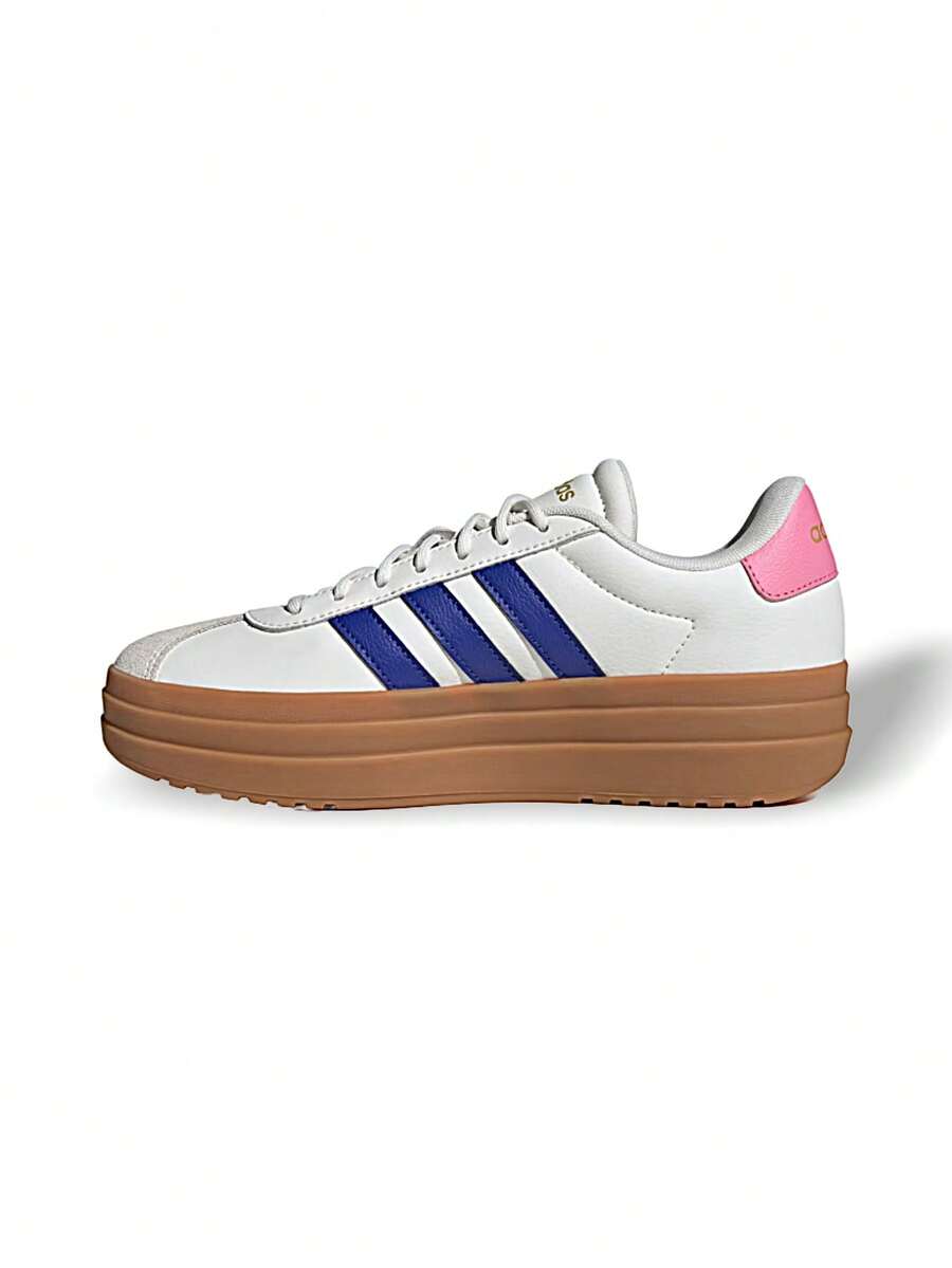 Adidas VL Court Bold 女式运动鞋 透气吸汗 弹性好 百搭 印花Logo 易洗快干 日常户外上学女鞋 白色/棕色/蓝色 JQ5643 - 白色/棕色/藍色 - 查看 1