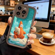Cubierta de teléfono con borde negro diseño de estrella de mar naranja con concha fondo acuático azul claro para uso diario y trabajo - Café integral - Ver 2