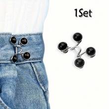 1pc/2pcs/4pcs Seamless Waist Belt Cincher Buckle, Adjustable Jeans And Pants Waist Buckle, Detachable Faux Pearl And Black Metal Snap Clip, No-Sew Jeans Adjuster - Multicolor - View 17