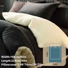 2/3件組被套床上用品套裝，純色床單，適合秋/冬季客房與臥室，適用所有床尺寸－單人、雙人、加大、特大，1件被套與1/2件枕套，家用紡織品，床上用品禮品，可機洗 - 黑色 - 查看 17
