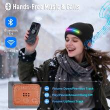 1顶带灯蓝牙针织帽，男女通用，多种可调节照明模式，USB充电LED头灯冬季帽，配有无线耳机，支持免提通话，男女皆宜，适合作为圣诞礼物，冬季保暖帽，可用于滑雪、狩猎、露营、徒步、跑步、钓鱼、遛狗等活动。 - Color Light+Bluetooth - 查看 4