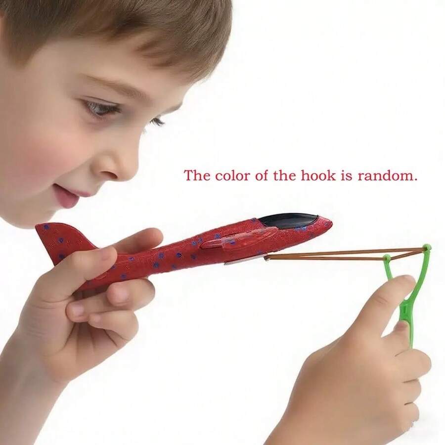 1个儿童户外弹弓泡沫滑翔机玩具，儿童弹弓发射飞机，随机颜色挂钩，适合男孩女孩户外玩具，户外亲子互动 - 彩色 - 查看 1