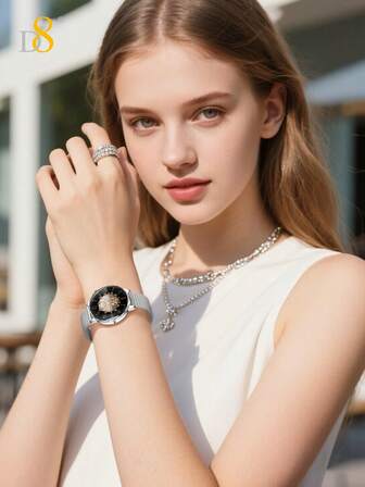 D8 女士智能手表，优雅时刻光彩绽放，1.27 英寸 360*360 高清全触控屏，蓝牙通话（清晰通话质量），健康监测（全天候心率、血压、血氧、睡眠追踪），100 多种运动模式（跑步、瑜伽、游泳、健身、舞蹈），IP67 防水，兼容安卓/iOS 系统，抬腕亮屏，消息提醒。