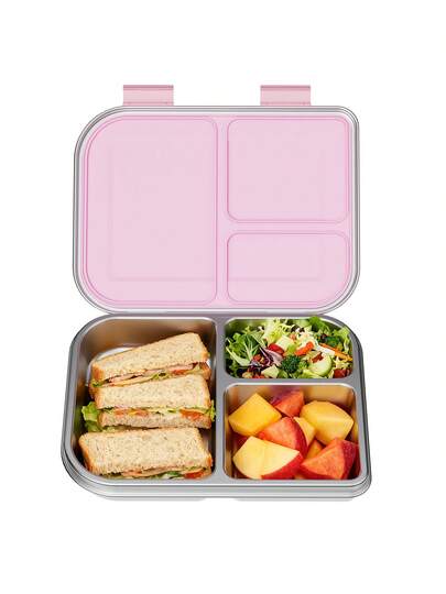 Fiambrera de acero inoxidable - Caja bento metálica con 3 compartimentos a prueba de fugas, apta para niños y adultos, duradera, apta para lavavajillas, ideal para la escuela, la oficina y las comidas al aire libre