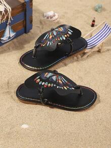 Girls' Fashion Slippers, New Summer Design With Embroidered Butterfly, Stylish, Generous, Lightweight And Flat - Black - View 3