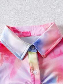 Set de 2 piezas de conjunto de top con efecto tie-dye y falda de punto para niñas, de moda y elegante, para primavera/otoño - Multicolor - Ver 3
