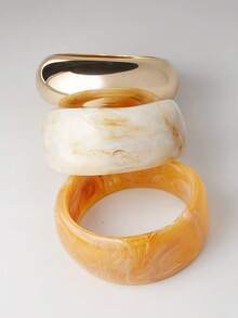 3pcs Set Exaggerated Asymmetrical Resin Semi-Transparent Bracelet For Women, Unique & Versatile - Multicolor - View 3