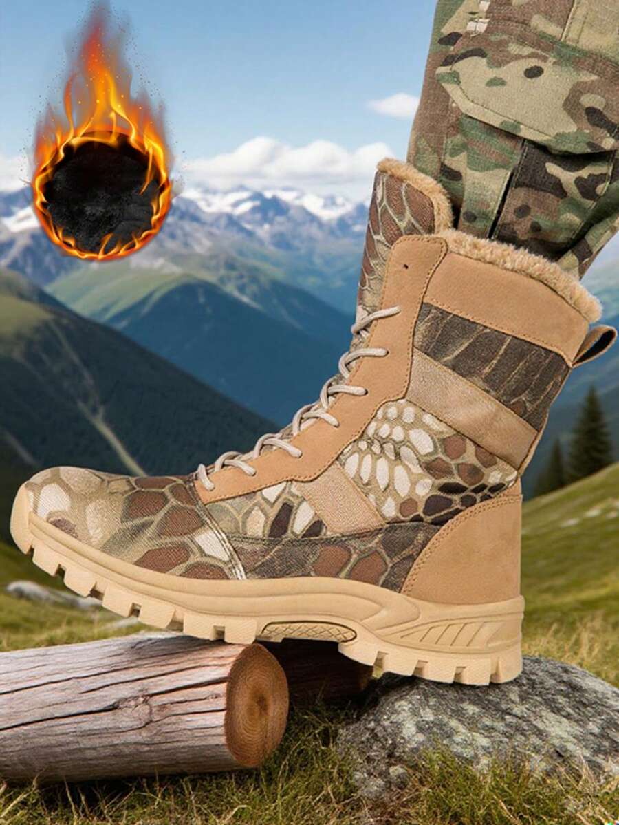 New High-Top Breathable Warm Lining Men's Outdoor Work Boots, Trainning Boots, Suitable For All Seasons, - تمويه - مشاهدة 1