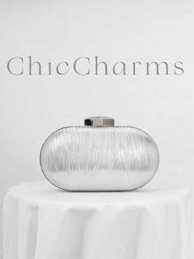 Elegant Leaf Pattern Pleated Box-Shaped Evening Bag, Women's Fashion Handbag Suitable For Weddings, Parties, And Galas. High-Quality Chain Shoulder/Crossbody Bag - Silver - View 1